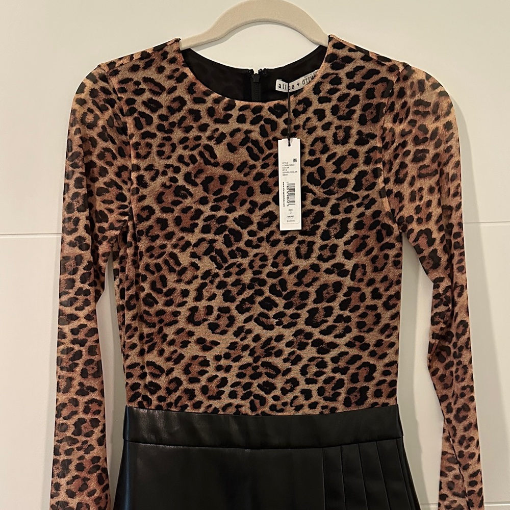 Alice + Olivia leopard mesh and leather dress
